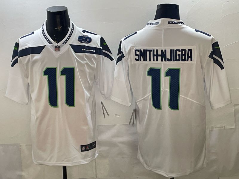 Men 2026 Seattle Seahawks #11 Smith-Njigba White Nike Limited NFL Jersey 018